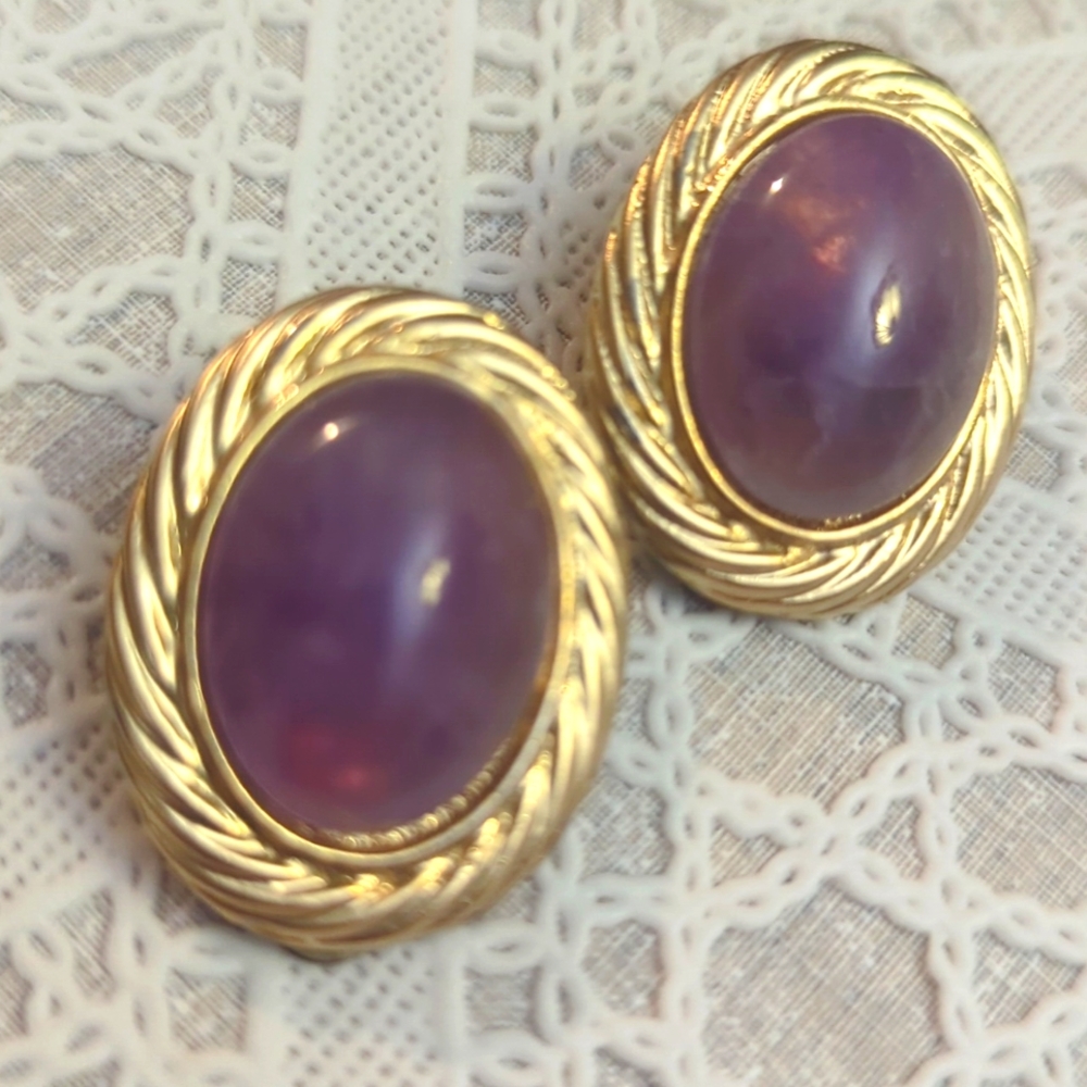 6/$60 light gold and purple stone clip on earrings